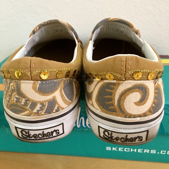 Vintage Skechers Cali Gold Sequins & Grey Slip On Sneakers Shoes VSCO 8 - Picture 4 of 6
